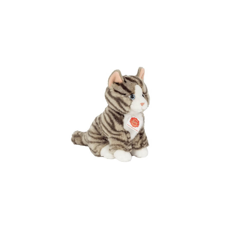 Chat Peluche couché tigré gris, 37cm [Jouet]