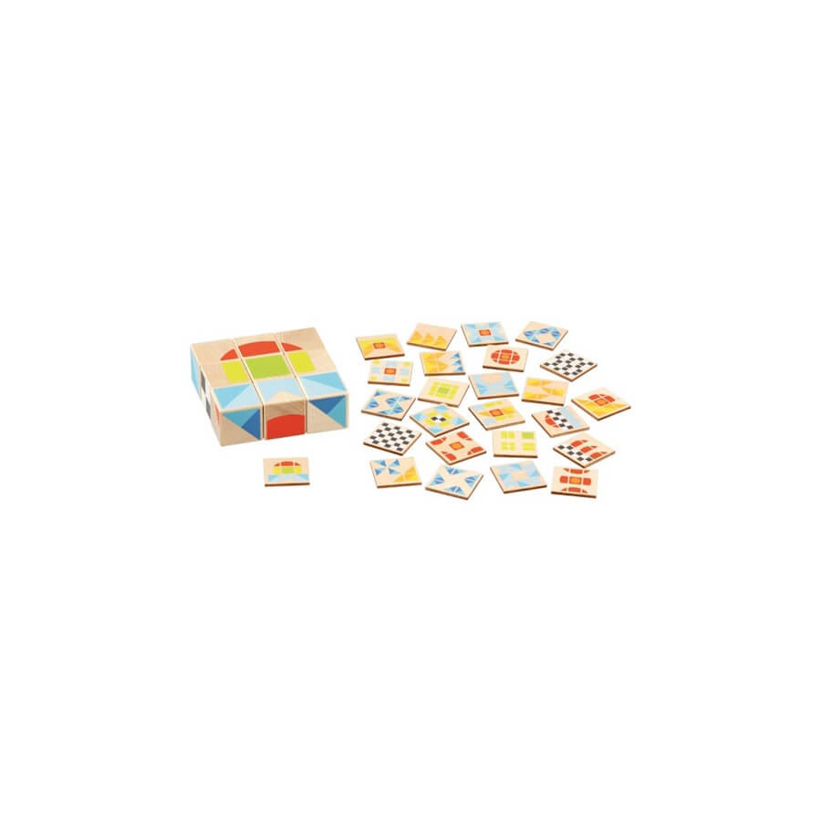 Jeu de puzzles cubes en bois formes et couleurs 02 - Goki