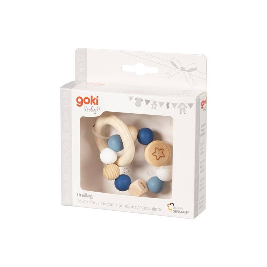 Coffret hochet élastique étoile bleu en bois - Goki