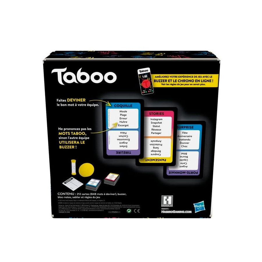 Verso de la boite du jeu Taboo Le jeu des Mots interdits - Hasbro Games