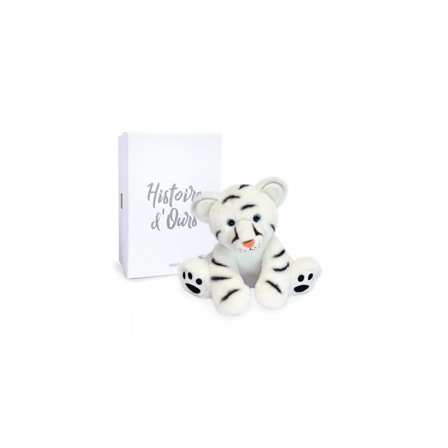 Coffret peluche Bébé tigre blanc-25cm-histoire-dours