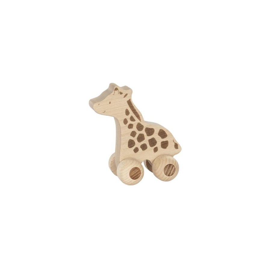 Girafe en bois à pousser - profil droit -Safari - Goki