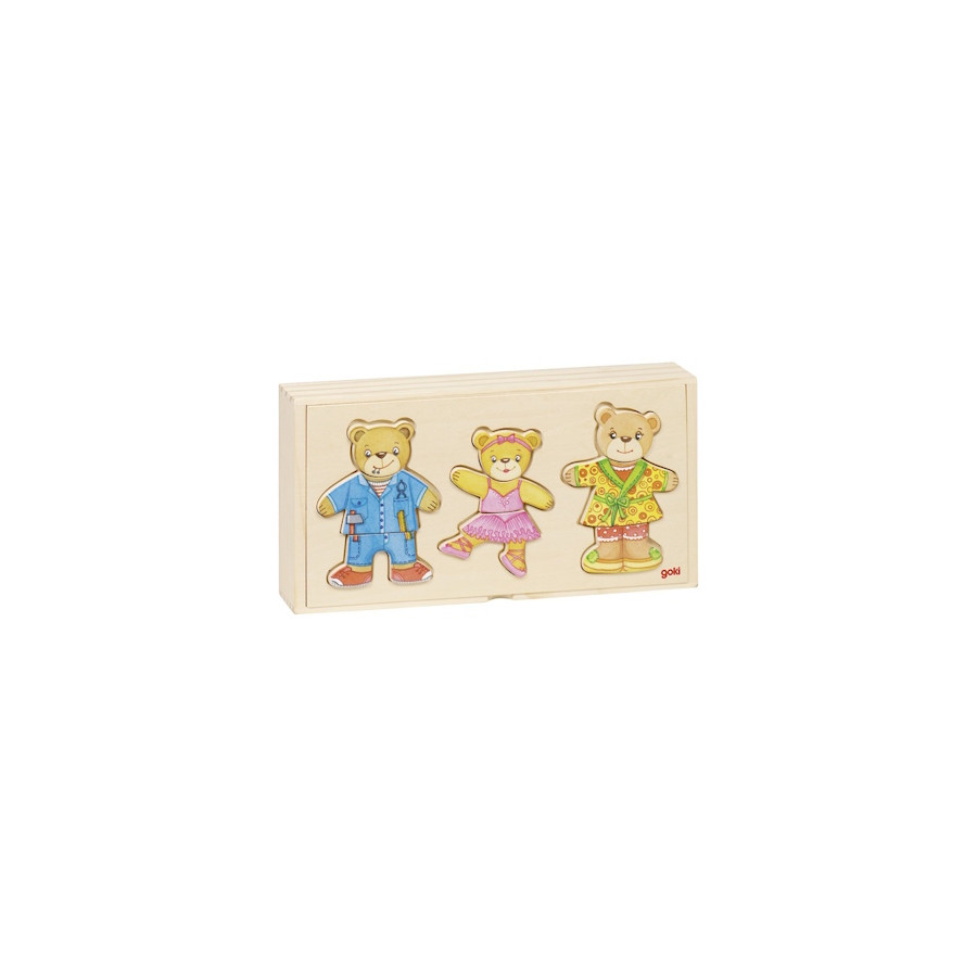 Coffret en bois Puzzle Famille ours à habiller - Goki