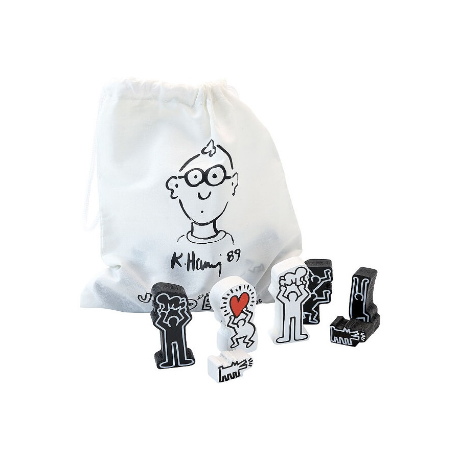 Sac-de-rangement-et-pièces-du-jeu-d-echec-noir-et-blanc-Keith-Haring-Vilac